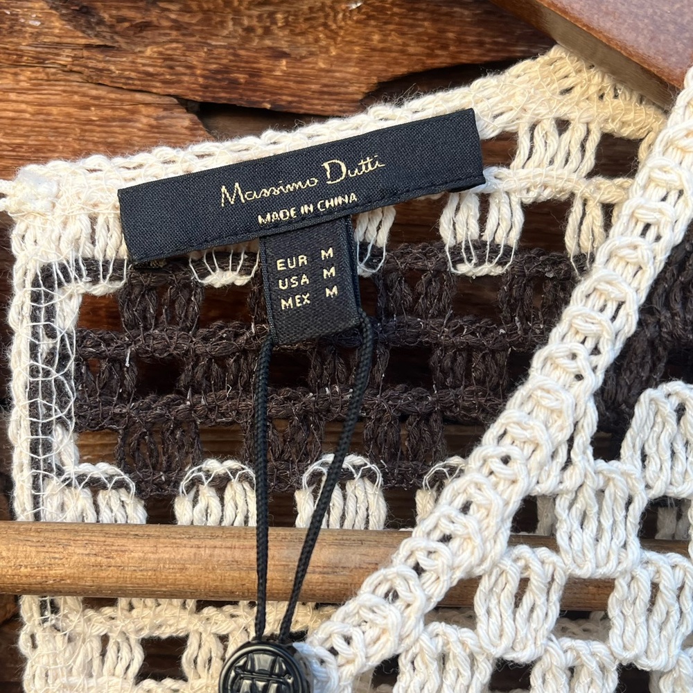 MASSIMO DUTTI | NWT Black Cream Striped Crochet Maxi Dress M - Picture 4 of 8